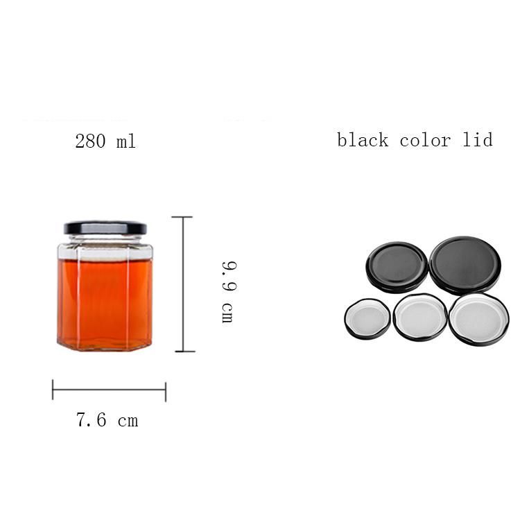 280ml 380ml Hexagon Pickles Jar Honey Jam Food Storage Jar with Silver Color Cap