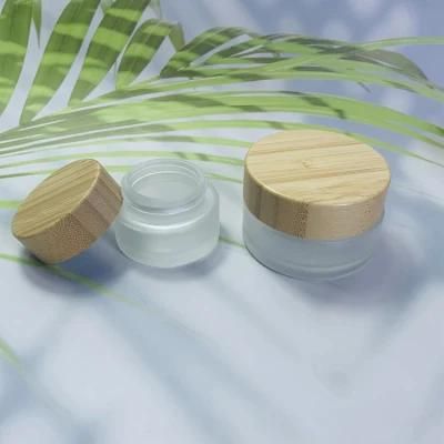 Glass Bamboo Cap 50g 100g 200g Hot Stamping Logo Cream Jar