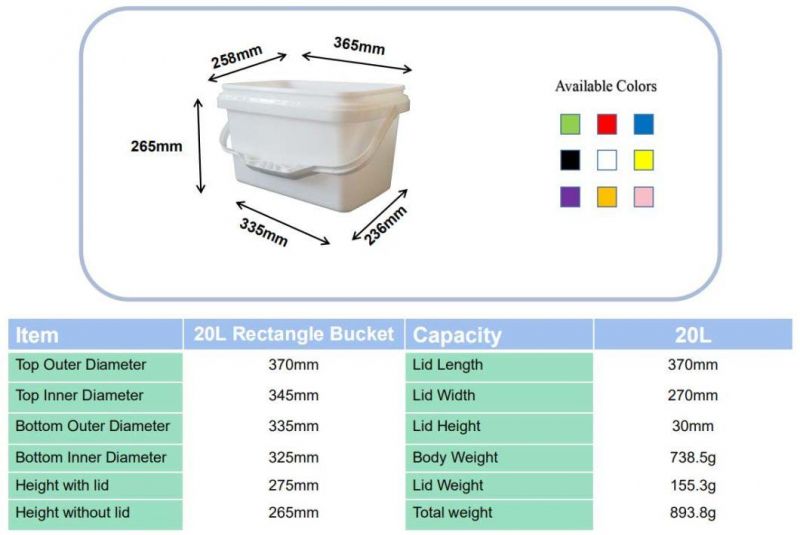 Cheap Food Grade Plastic Rectangular Buckets with Handles and Lids