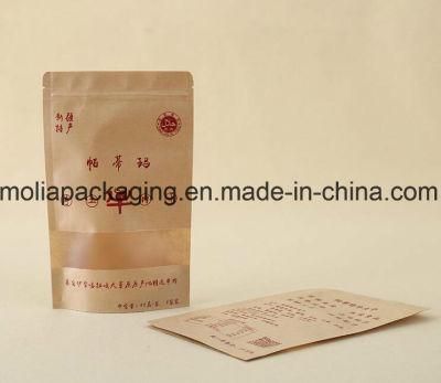 Recycling Customized Brown Stand up Kraft Paper Ziplock Bag with Clear Window for Food Packaging