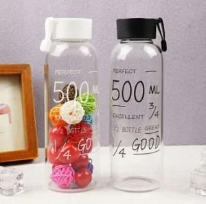 Customized Printing Glass Drinking Bottles Hot Sale 500ml Water Bottles with Handle