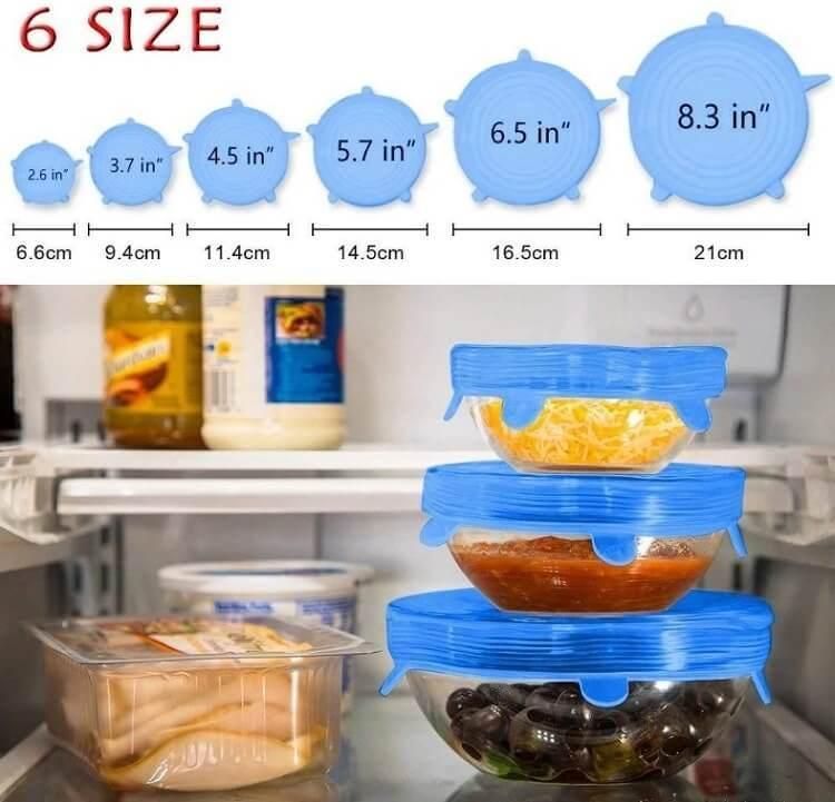 6 Pack Silicone Refrigerator Fruit and Vegetable Stretchy Food Lids