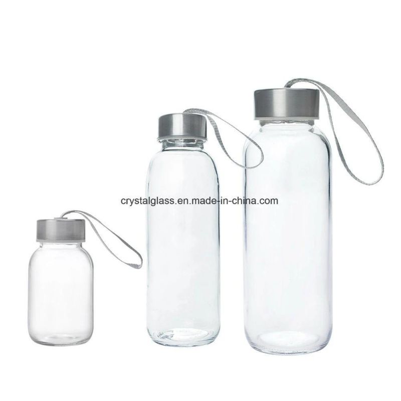 Wholesale 500ml 750ml Portable Glass Sport Water Bottle with Stainless Steel/Bamboo Cap