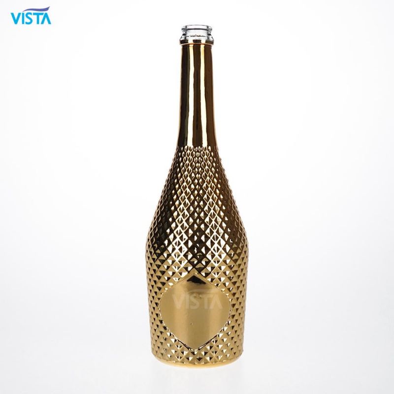 750ml Electroplate Gold Champagne Glass Bottle with Crown Cap