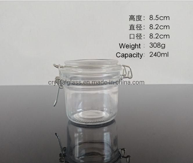 Small Size Wholesale Glass Food Storage/Candy Jar with Clip 200ml