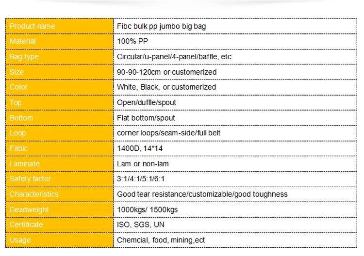 500 Kg 1000kg FIBC Cement Sand Big Bag Manufacturer