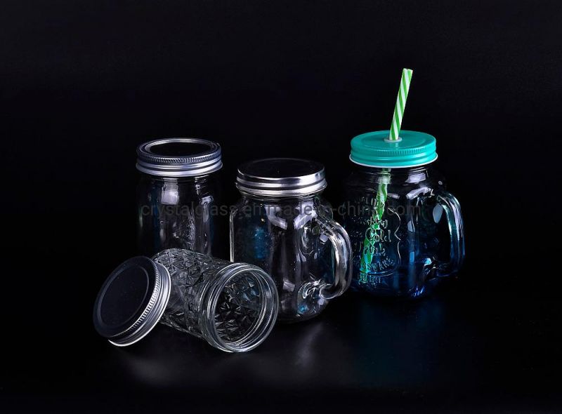 Whosale 8oz 240ml Clear Wide Mouth Diamond Surface Caviar Glass Mason Jar with Label Pattern