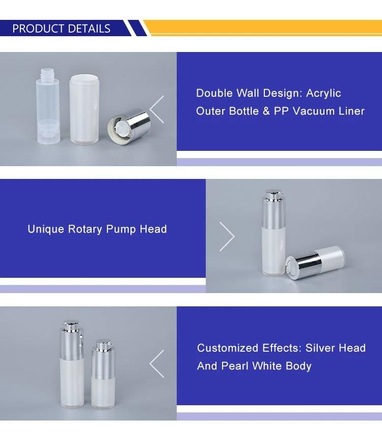 Whole Sale Cosmetic Packaging Double Wall Acrylic 30ml 15ml Skincare Silver Packaging Acrylic Airless Bottle