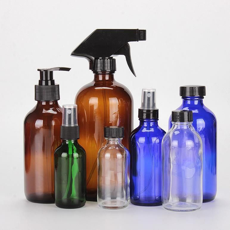 Clear Amber Blue Green Color Glass Bottle with Pump for Cosmetic Glass Packing