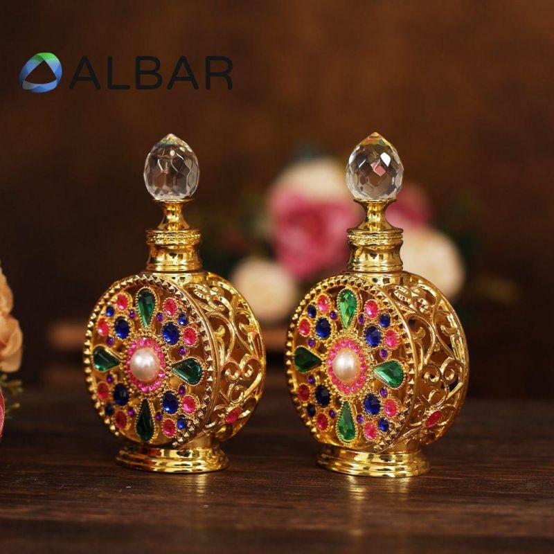 Glass Stick Colorful Diamonds Round Flat Attar Oud Perfume Bottles in Glass Personal Care