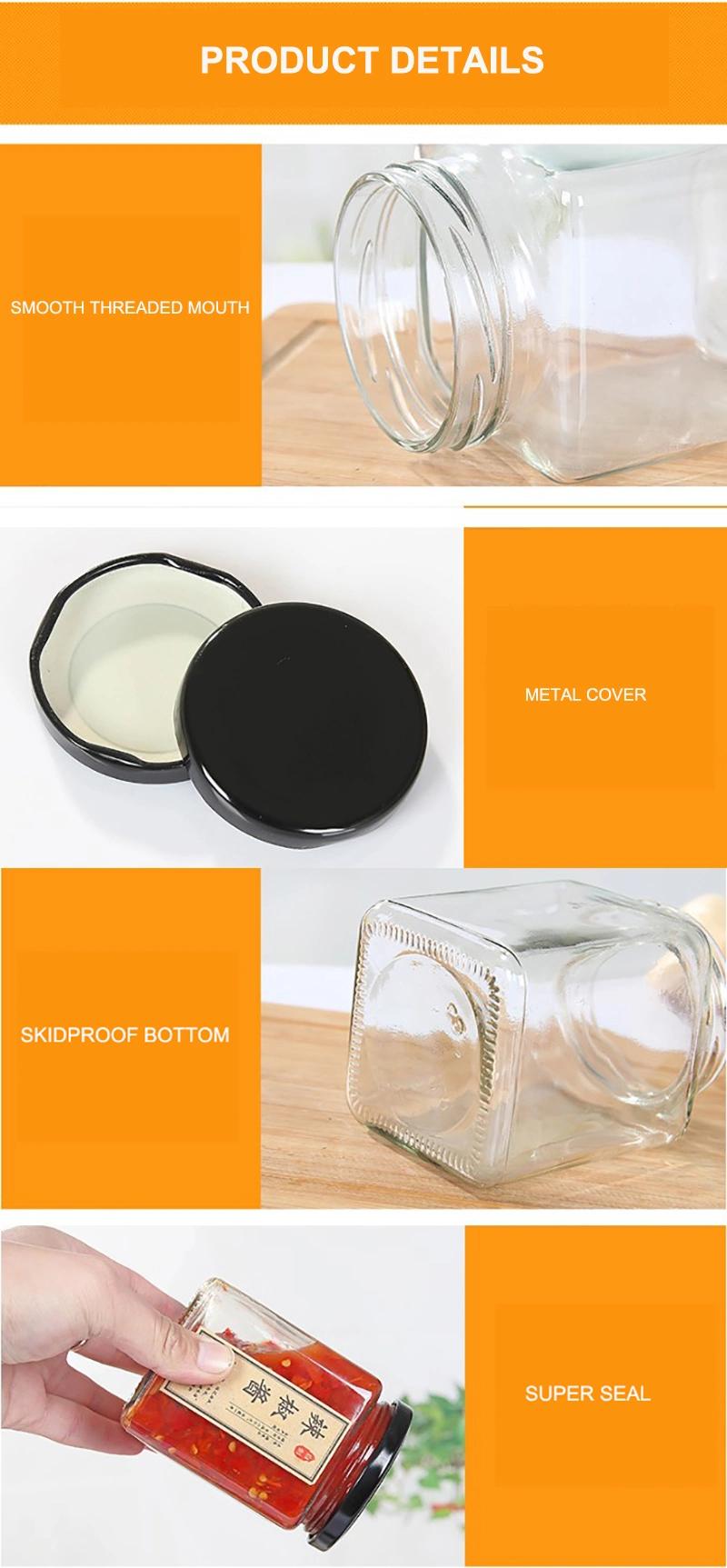Square Glass Jar Home Storage with Screw Metal Cap