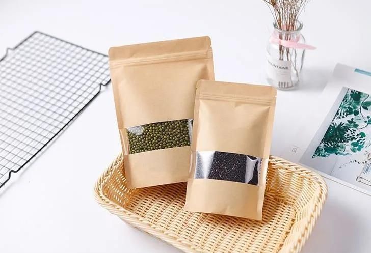 Thick Kraft Paper Self-Supporting Sealing Bag Nut Tea Food Packaging Bag Dried Fruit Sealed Bag