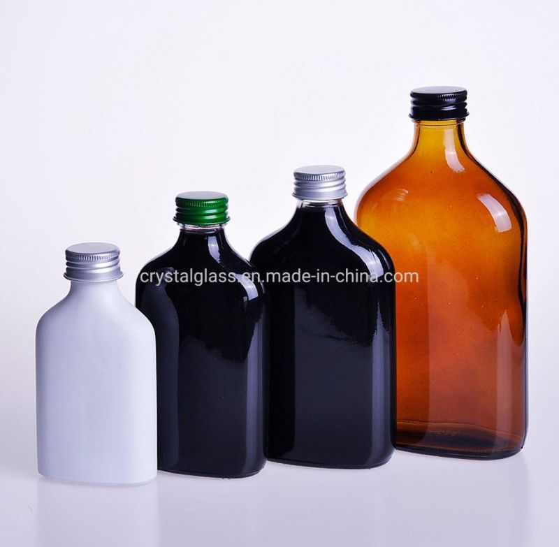 Glass Flat Alcohol Wine Liquor Beverage Drinks Bottle for Cold Brew 50ml 100ml 200ml 300ml 500ml