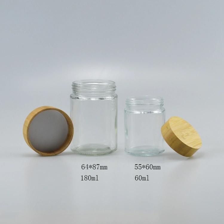 Stock 180g Bamboo and Wood Cover Storage Jar Honey Jar 60m 180ml 300ml Glass Food Bottle