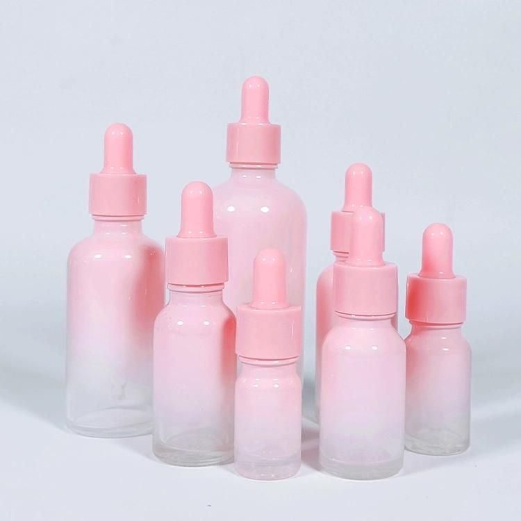 Gradient Pink Colored 50ml Round Glass Skincare Dropper Bottle Package for Face Serum and Essential Oil