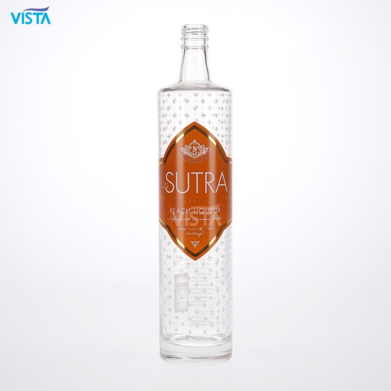 750ml Peach Liquor High Flint Glass Bottle with Decal with Screw Cap