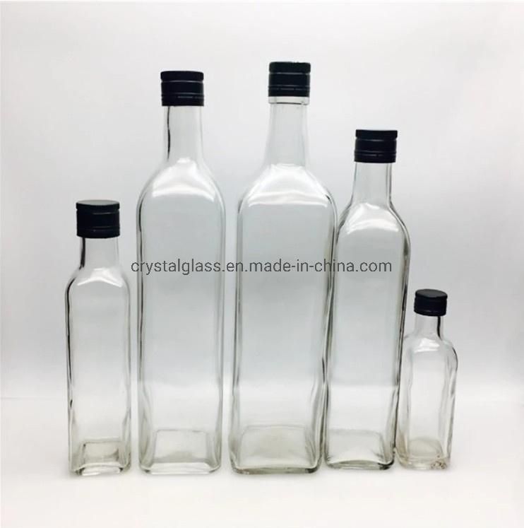 100ml Transparent Square Glass Olive Oil Bottle with Plastic Cap