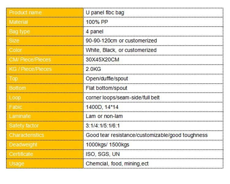 Customized Bulk Loading 1000kgs &1500kgs PP FIBC Jumbo Big Bag