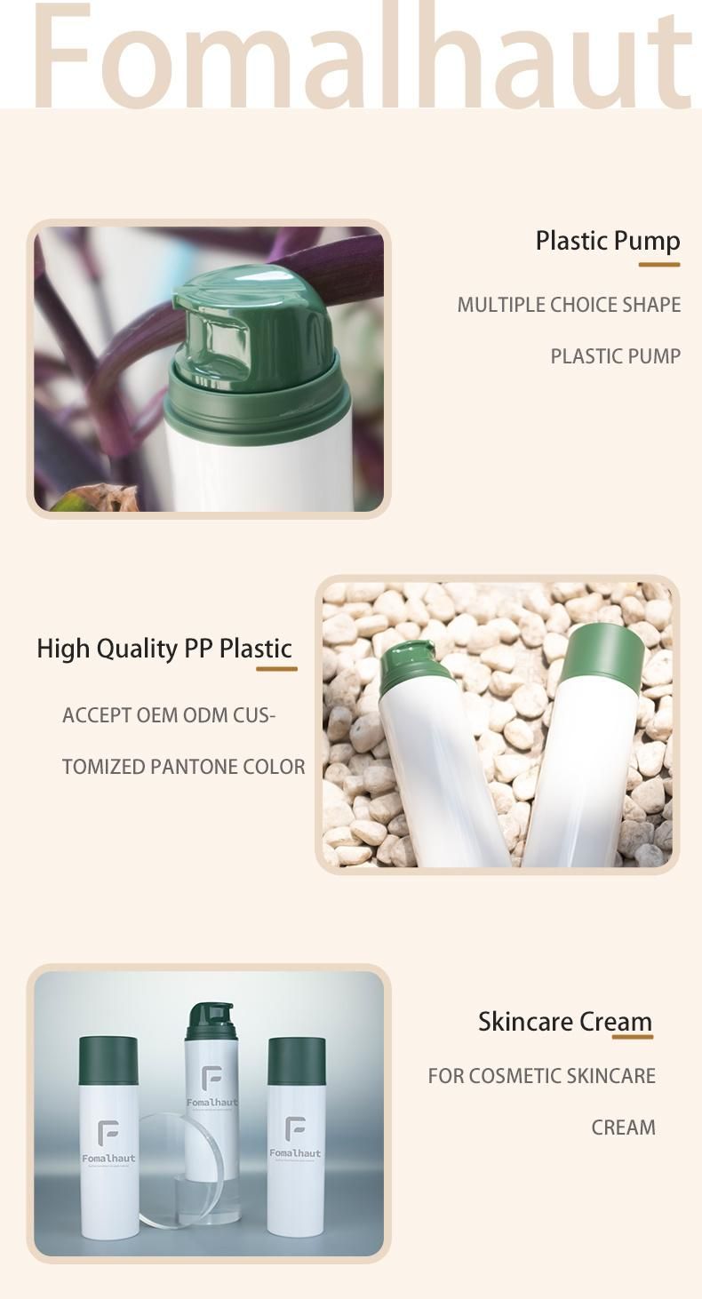 150ml Plastic White Airless Bottle with Green Lid Snap Type