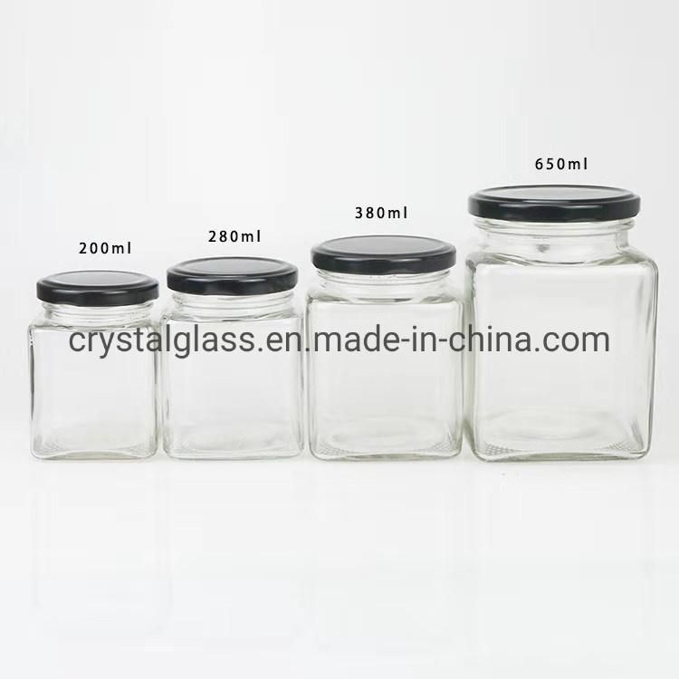 280ml 380ml 500ml Square Food Storage Glass Jar Jam Honey Glass Jar with Twist off Lid 9oz