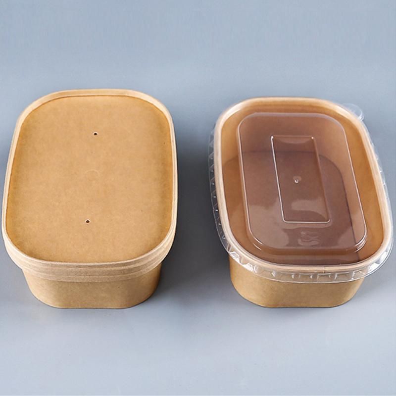 500ml Rectangular Paper Food Bowl Factory Supply Custom Square Paper Salad Bowl Rectangular Paper Bowl