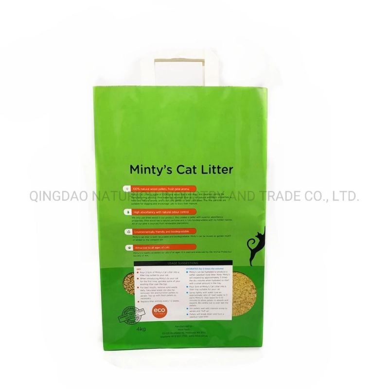 Square Bottom Handle Paper Bag 15lb 4.5kg Cat Litter Packaging Paper Bag with Handle Pet Food Bag