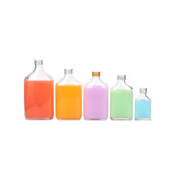 Mini Flask 250ml 350ml Flat Glass Bottle for Liquor Spirit Alcohol Packaging