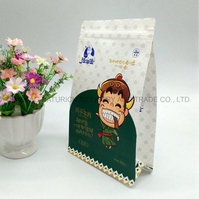 Quad Seal Flat Bottom White Kraft Paper Bag Dried Meat Packing Bag Food Bag