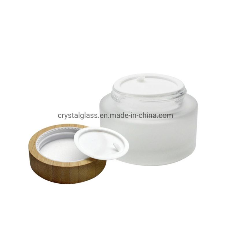 30ml Top Grade Transparent Glass Jar for Cosmetic Cream with Wooden Lid