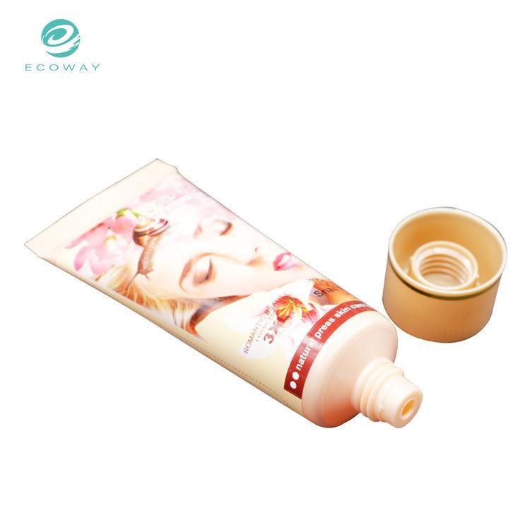 Makeup Series Yellow Offset Printing Plus Customized Label with a Ring of Bronzing Screw Cap Cosmetic Tube