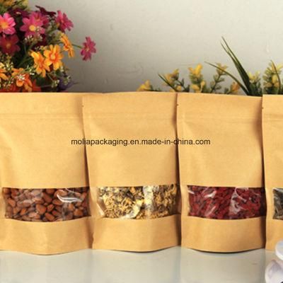 Moisture-Proof Stand up Zipper Brown Kraft Paper Sealing Bag with Clear Window