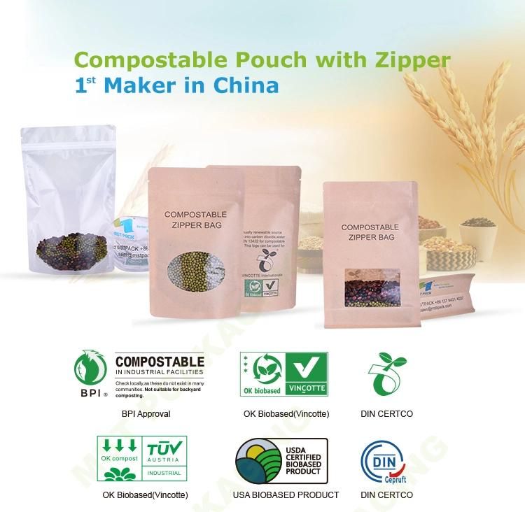 Eco-Friendly Recycle Food Packaging Compostable Biodegradable Tea Paper Bag with Zipper