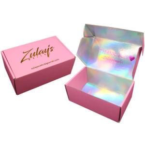 Custom Printed Personalised Ecommerce Corrugated Paper Boxes Holographic Pink Shipping Mailer Packaging Box with Logo