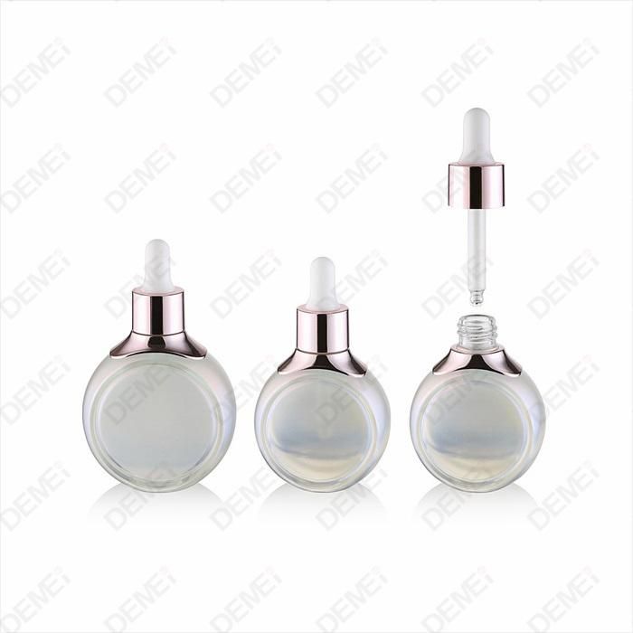 Holographic UV Coating Flat Glass Bottle Glass Bottle with Rose Gold Dropper