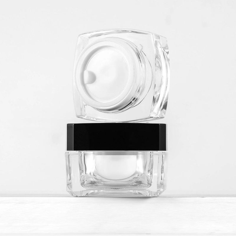 20g Square Clear Acrylic Cream Jar with Black Lid