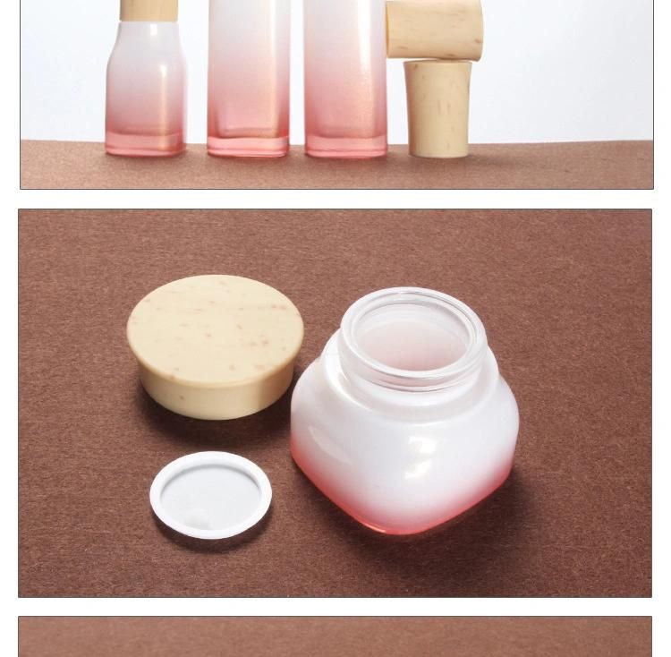 2019 Cosmetics Wood Grain Capping Bottles Lotion Fine Mist Spray Set Glass Bottle