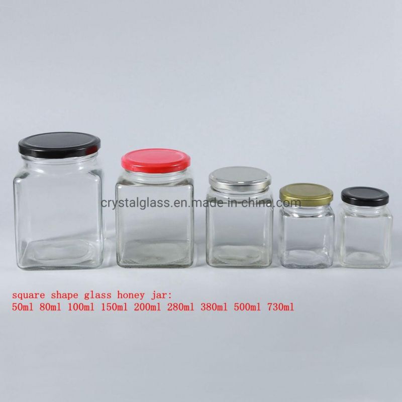 Square Glass Jar Honey Food Storage Jar Sample Wholesale 100ml/180/380/500ml