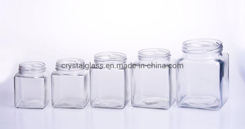 Square Glass Jar Honey Food Storage Jar Sample Wholesale 100ml/180/380/500ml