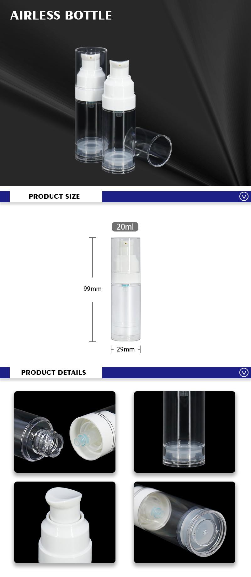 High Quality 20ml Empty Clear Plastic Airless Pump Bottle for Lotion