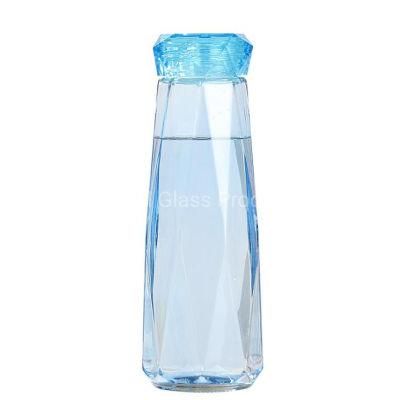 Crystal Diamond Shape Lid Blue Pink Glass Water Bottle Custom Logo