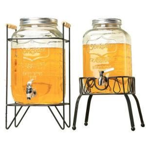 4 Liter 1 Gallon Drinking Glass Mason Jar Dispenser Square Round Big Size Glass Dispenser with Faucet Wholesale