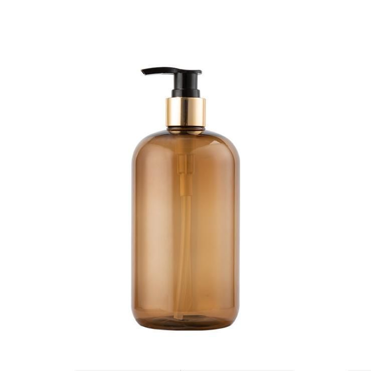 200ml 250ml 350ml 500ml Brown/Amber Short and Fat Plastic Pet Bottle with Pump Dispenser Cosmetic Packaging Empty Hand Sanitizer Bottle