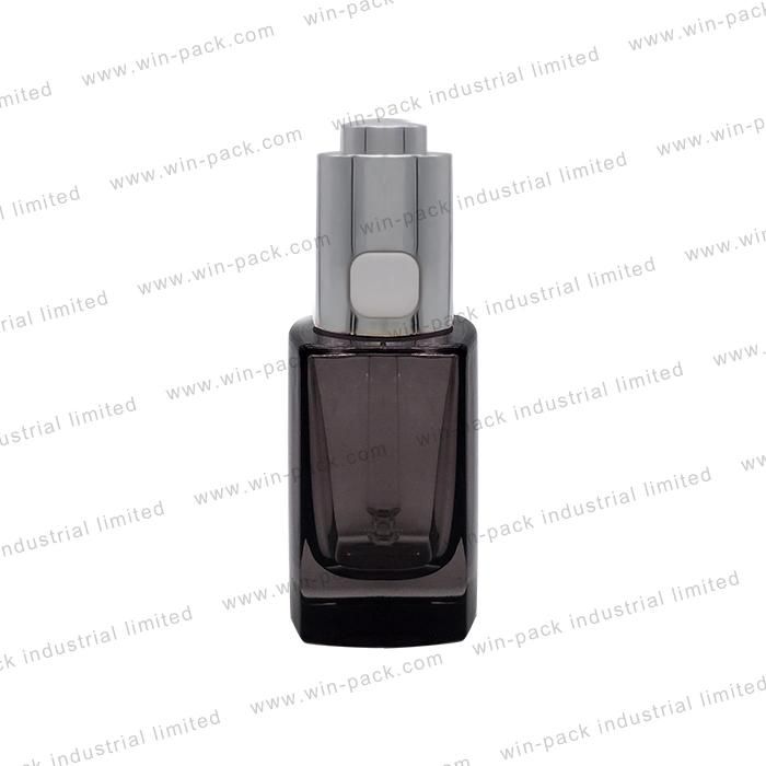 Glass Dropper Bottle Transparent Purple Color with Flat Shoulder Glass Bottle 30ml/40ml/60ml Shiny Silver Alum Collar Bottle