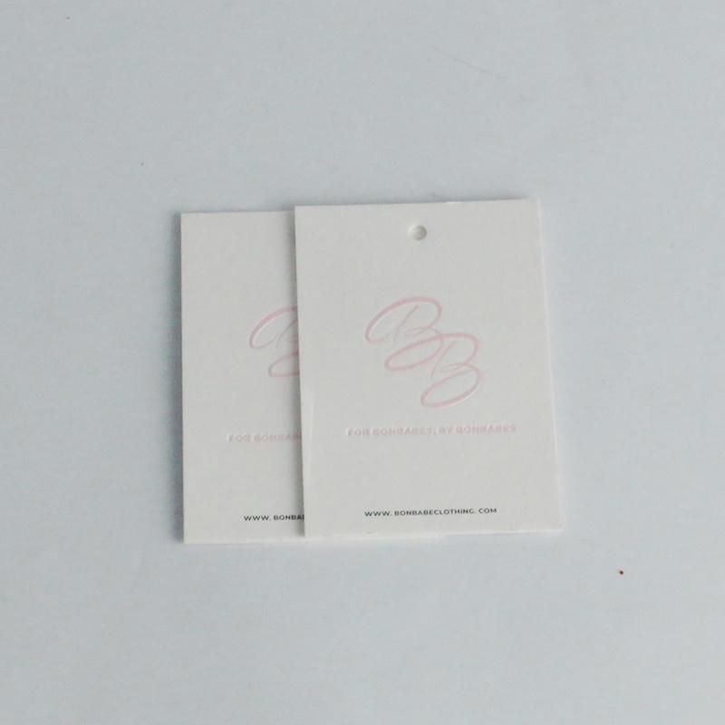 1mm 1000GSM Thick Paper Pink Logo Debossed 4*4cm Hangtag