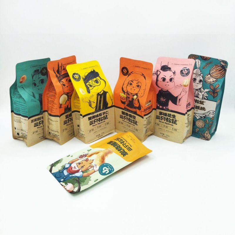 Food Packaging Bag Square Bottom Kraft Paper Pouches Food Bag