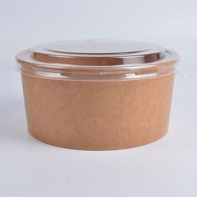 Eco-Friendly Disposable Kraft Paper Salad Bowl with Paper and Plastic Lid