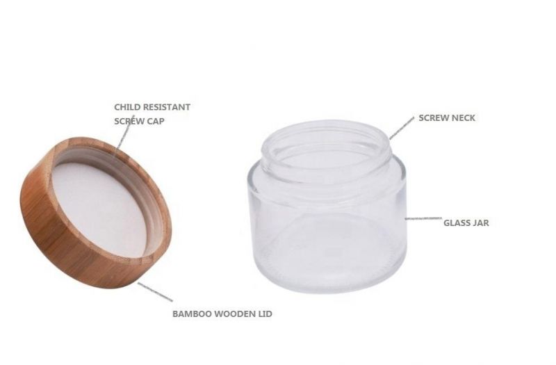 Wholesale 1g 3G 5g 2oz 4oz Luxury Clear Straight Sided Bamboo Cap Cosmetic Food Wax Packaging Glass Jar with Bamboo Child Proof Lid