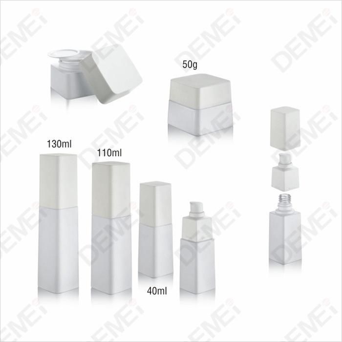 Demei 40/110/130ml 50g Cosmetic Skin Care Packaging Square White Toner Lotion Glass Bottle and Cream Jar Series