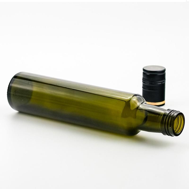 Glass Olive Oil Glass Bottle 500ml Round Dark Green with Plastic Metal Lids