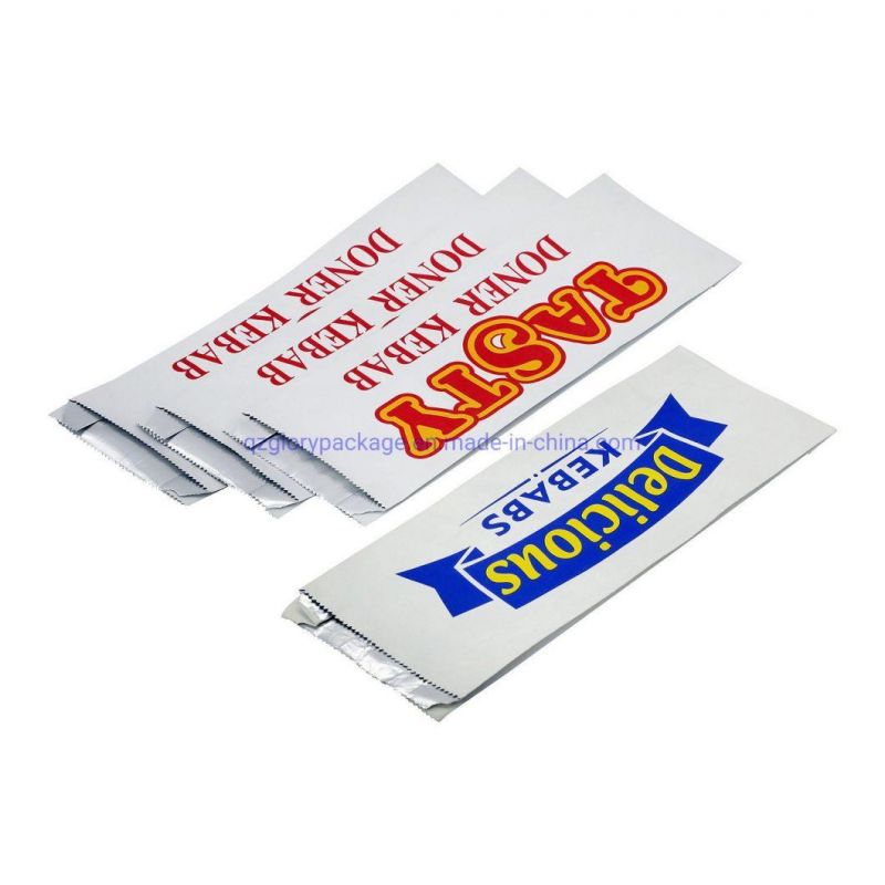 Doner Paper Chicken Roast Packaging Take Away Kraft Foil Lined Bag Greaseproof Custom Logo Kebab Bag